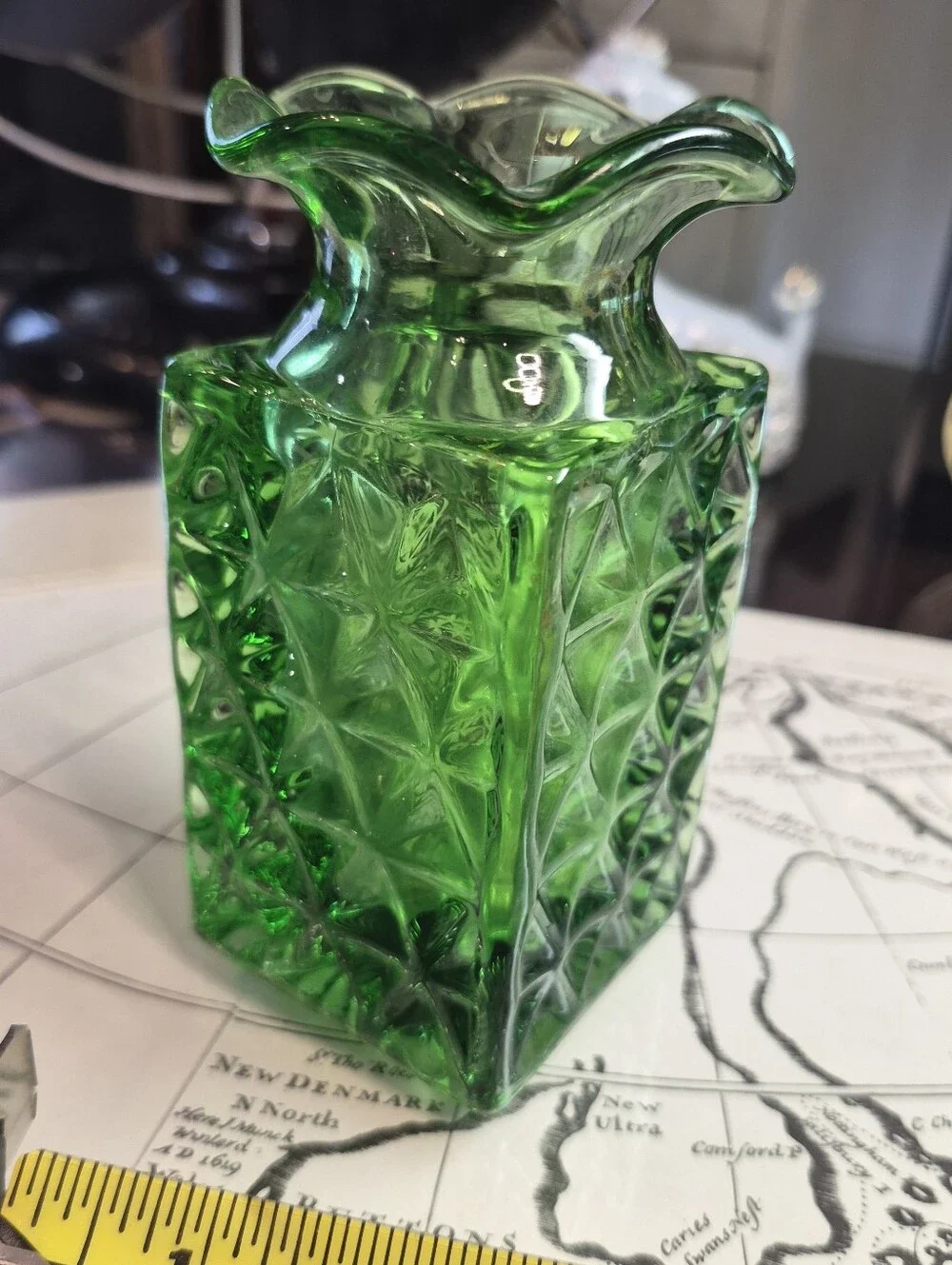Green Pressed Glass Vase - Elegant Home Accent